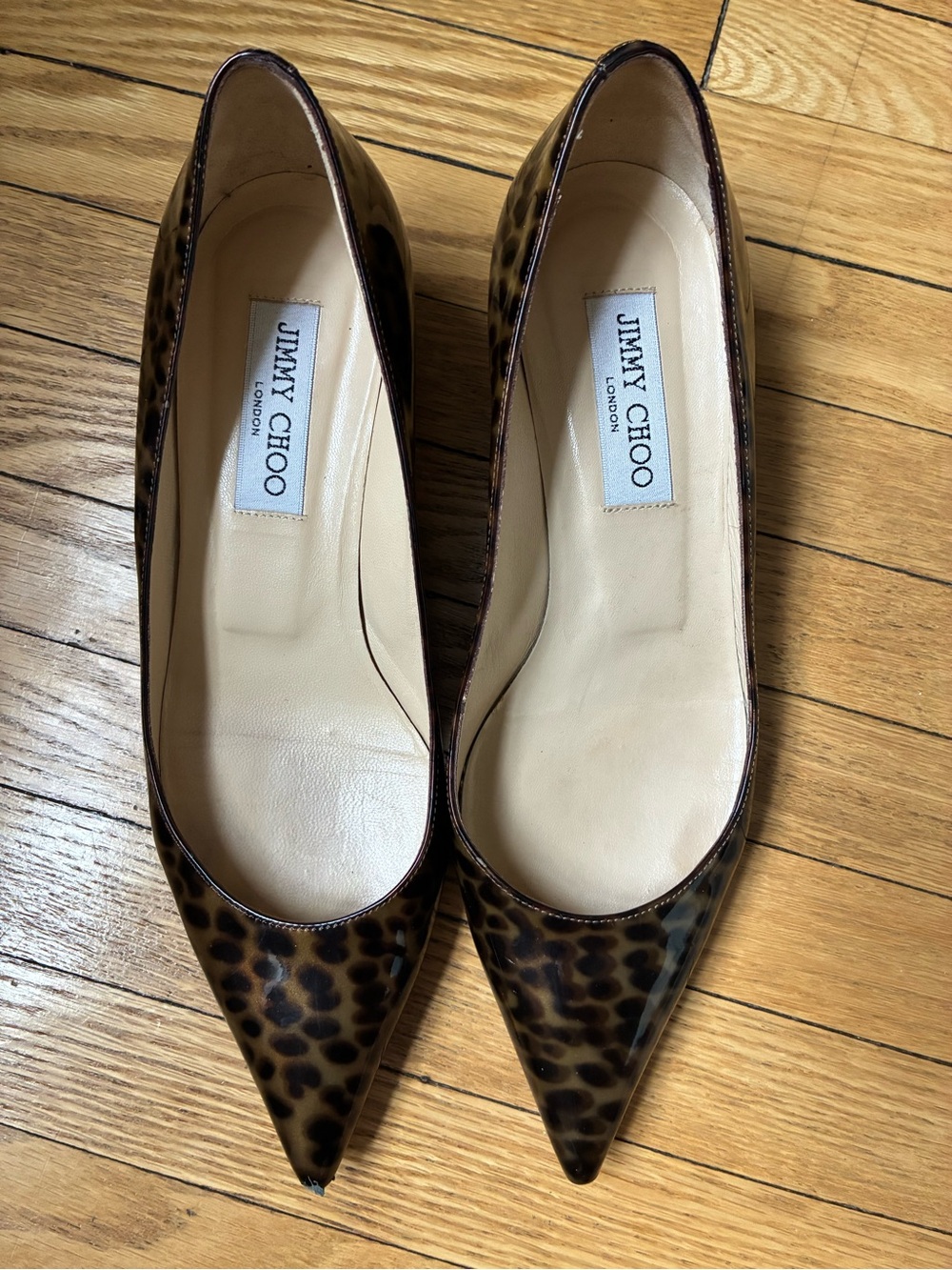 Jimmy Choo Leopard Patent Pointed-Toe kitten heel